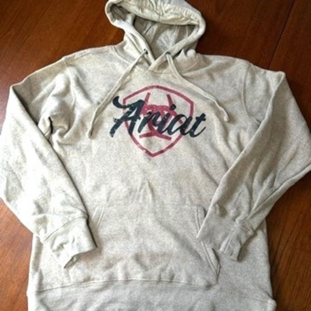 Ariat Real Heather Distressed Logo Hoodie Sweatshirt Cowgirl S Equestrian Ranch